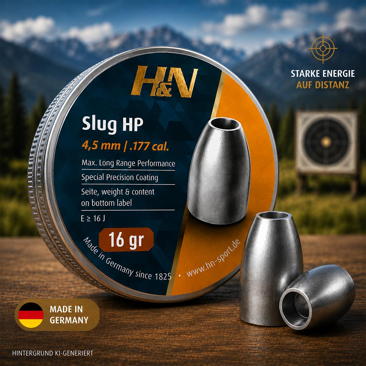 H&N Slug HP 16 gr (1,04 g) Luftgewehrkugeln Kaliber 4,5 mm (.1775) Dose mit 300 Slugs