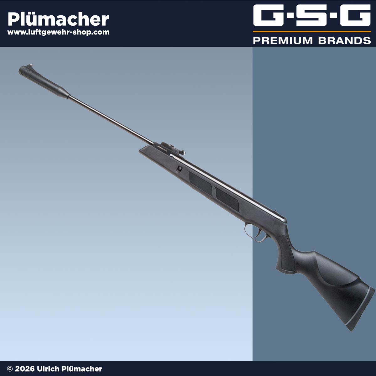 GSG SR1000S Luftgewehr 4,5 mm mit Federdruck, Knicklauf, schwarzem Polymerschaft und integriertem Silencer