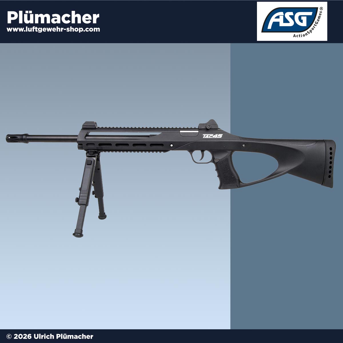 ASG TAC 4.5 CO2 Luftgewehr 4,5 mm BB mit 21-Schuss-Magazin und klappbarem Zweibein