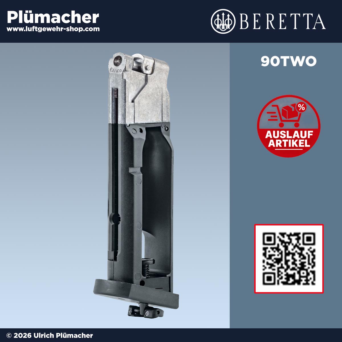 Beretta 90TWO Magazin aus Metall für 22 Rundkugeln 4,5 mm BB