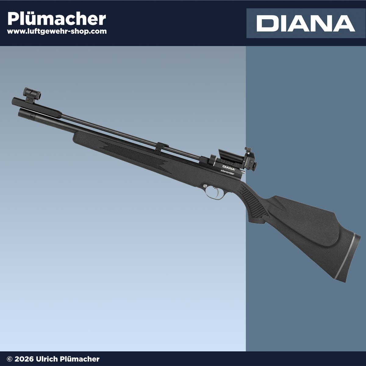 Diana Stormrider Sport 4,5 mm Pressluftgewehr mit Diopter-Visierung, integriertem Regulator und schwarzem Kunststoffschaft
