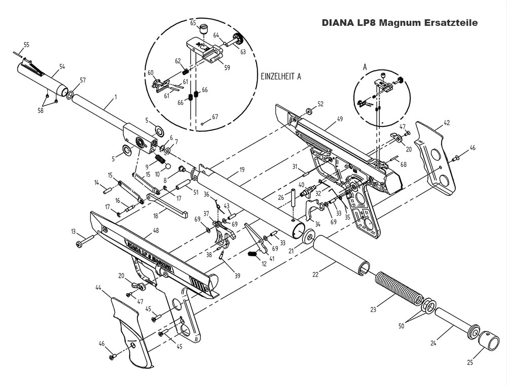 Diana LP8 Magnum Ersatzteile und Explosionszeichnung