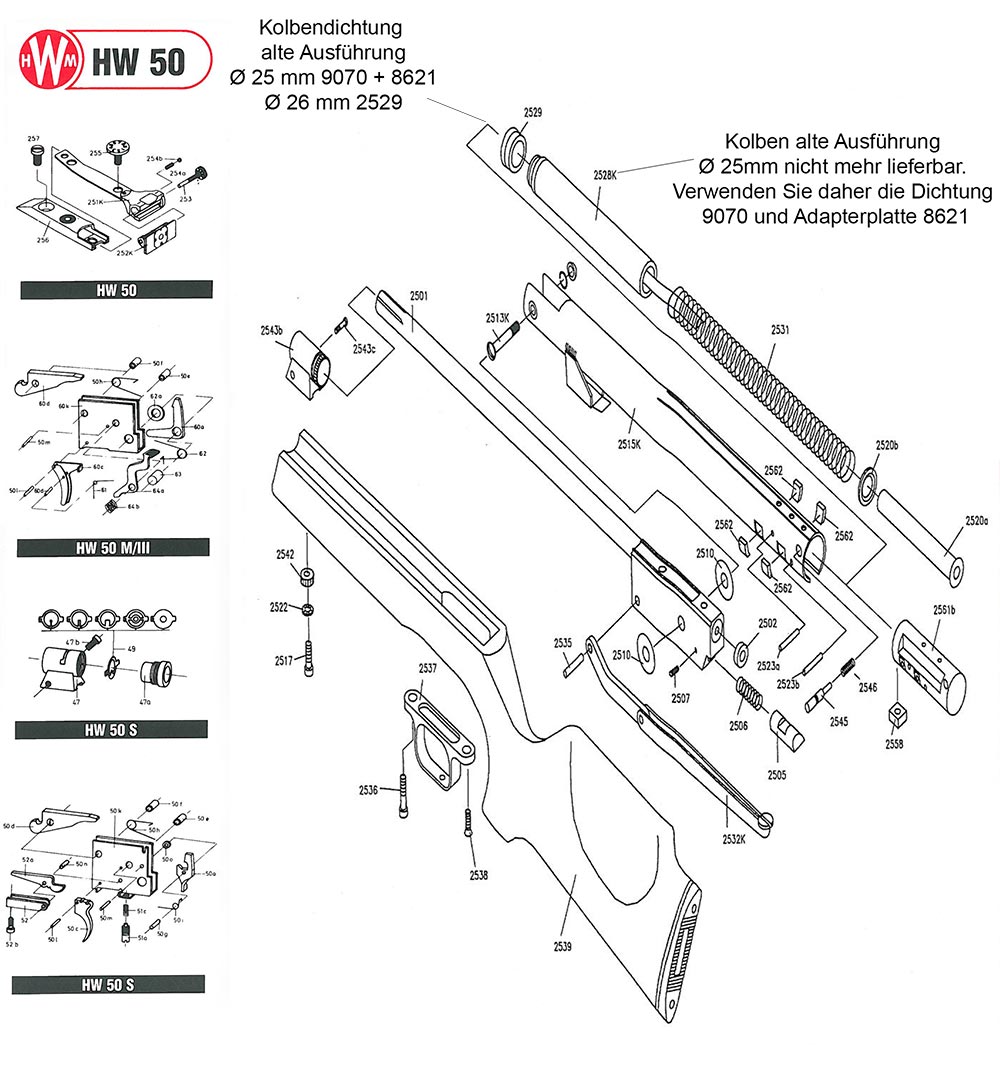 Luftgewehr Weihrauch HW 50 Bauplan und Ersatzteile