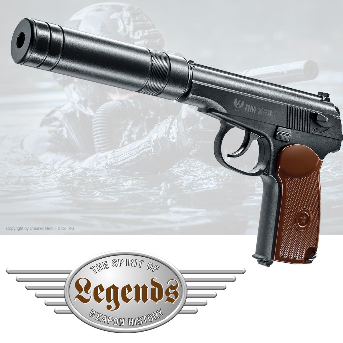 Legends PM KGB CO2 Pistole im Kaliber 4,5 mm mit braunen Griffschalen